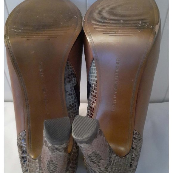 EUC Tommy Hilfiger Brown Leather - Snakeskin Heeled Bootie, 38 - Picture 6 of 7